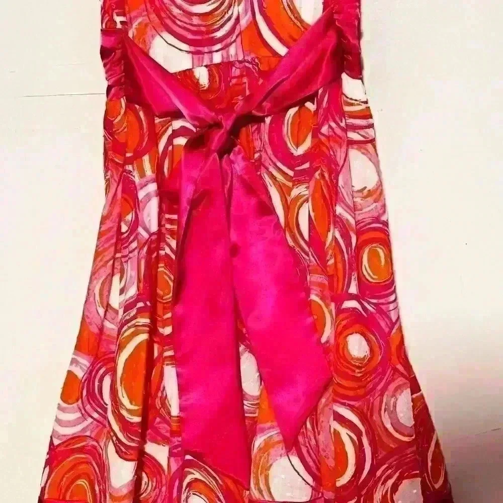 My Michelle Girls Pink Pleated Swirls Strappy Dress Mid Length Embellished 14